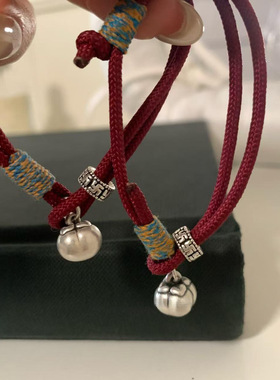 铜厚银复古柿柿如意手链 柿子回纹筒调节藏式手链平安扣纯银红绳