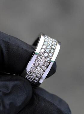 轻奢网红同款排钻指环 满镶锆石男女通用款戒指 高端大气品质戒指