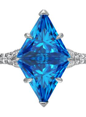 轻奢欧美ebay热卖新款 创意夸张镂空蓝色三角钻戒指女 潮ins饰品