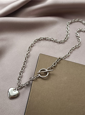 原宿复古桃心OT扣多层金属项链