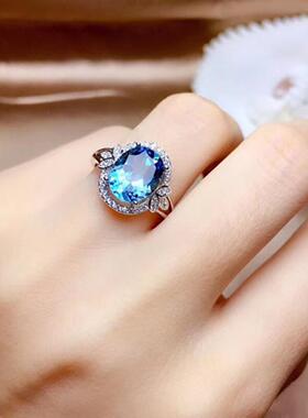 轻奢新款ring复古精致女士戒指蓝色锆石镀白金戒指首工厂饰品直销