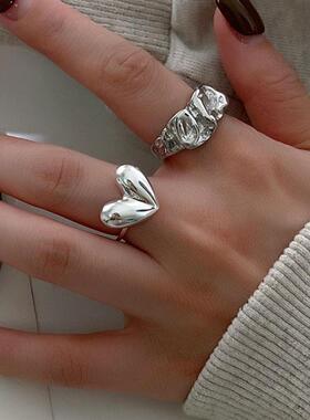 甜酷爱心戒指女韩版ins创意桃心开口指环嘻哈小众食指戒潮