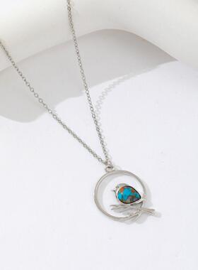 欧美热销创意小鸟枝头圆形吊坠项链时尚可爱百搭项饰