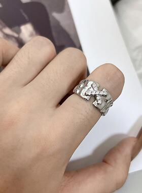 小众芒星情侣戒韩版ins设计感字母X镶嵌钻石肌理戒指时尚个性指环