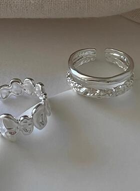 韩版不规则女款个性时尚纹理双层线条设计小众简约异形食指指环