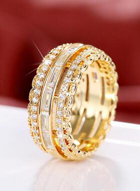 轻奢时尚流行首饰饰品 微镶锆石夸张爆款戒 华丽花朵女士戒指指环