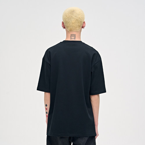 人物抽象印花美式短袖t恤夏季纯棉重磅高街男生圆领宽松上衣男款 - 图0