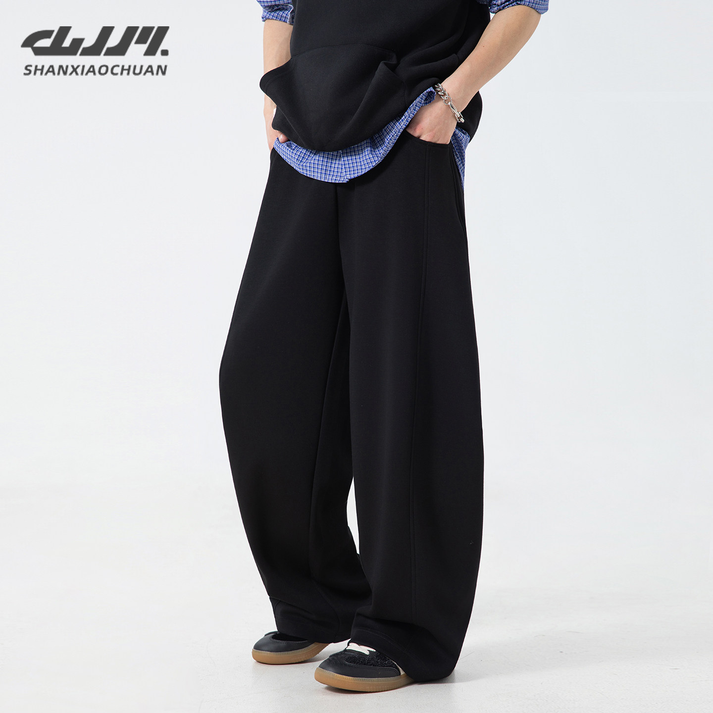 山小川弯刀裤男款秋季纯色cleanfit垂感休闲卫裤拼接阔腿运动裤子,淘宝优惠券,粉丝福利购,淘宝优惠卷