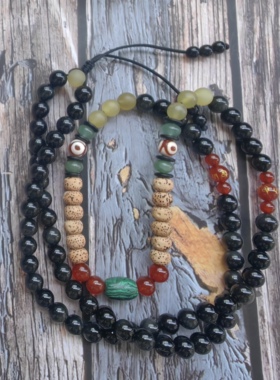 独家原创黑曜石佛珠项链男士女士纯手工长款菩提子百搭毛衣链饰品