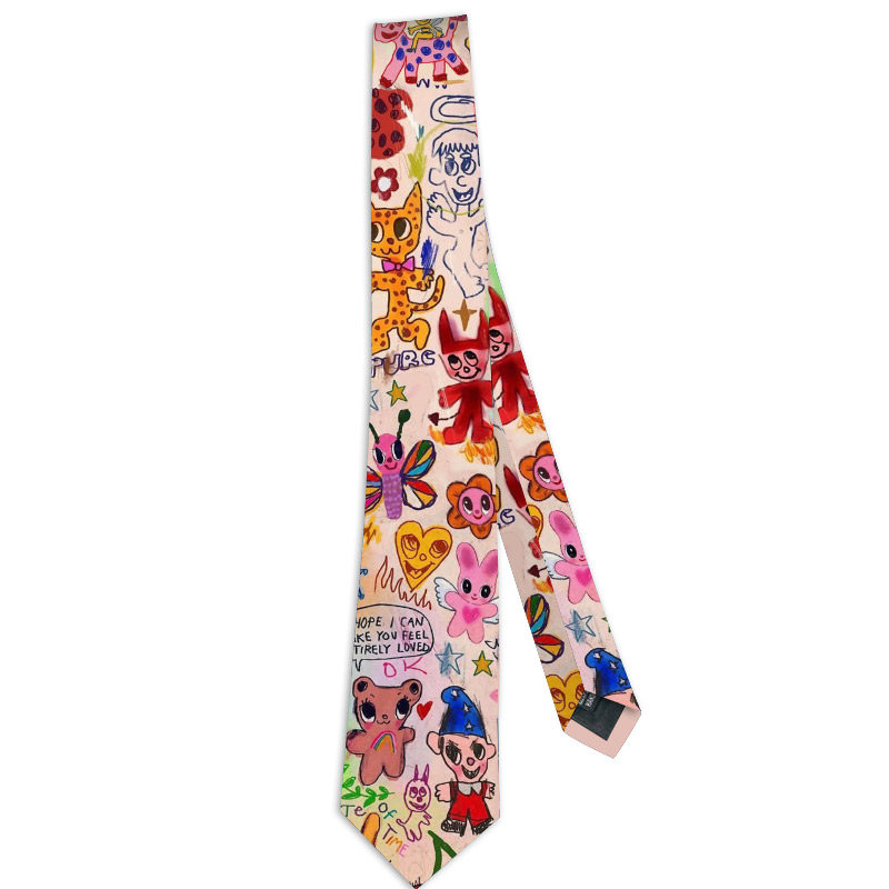 荷囊领带衬衫男女卡通风手打小众学院休闲配饰撞色设计感动物涂鸦,淘宝优惠券,粉丝福利购,淘宝优惠卷