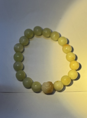 本命年转运珠岫玉圆珠醒狮头手串手链108项链辽阳花玉可盘可养