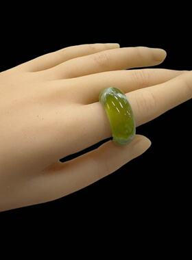 天然岫玉青提面包戒胖圆