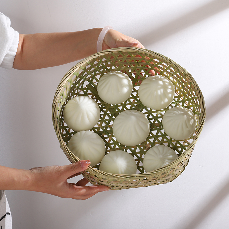 竹编蒸架竹蒸笼沥水篮竹篮子手工竹托盘水果盘家用镂空竹筐竹制品 - 图0