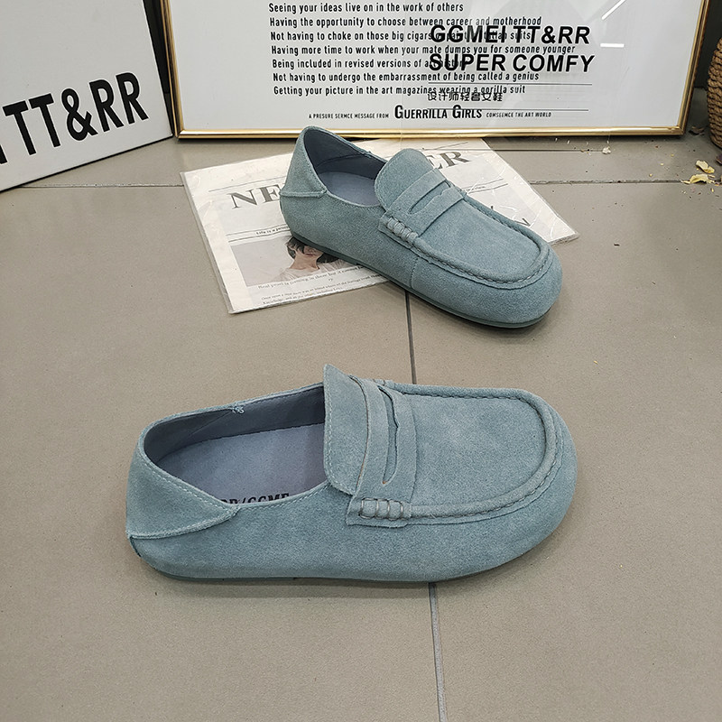 TTRR正品豆豆真皮女鞋2026春款两穿磨砂皮平底拼接休闲鞋百搭韩版,淘宝优惠券,粉丝福利购,淘宝优惠卷