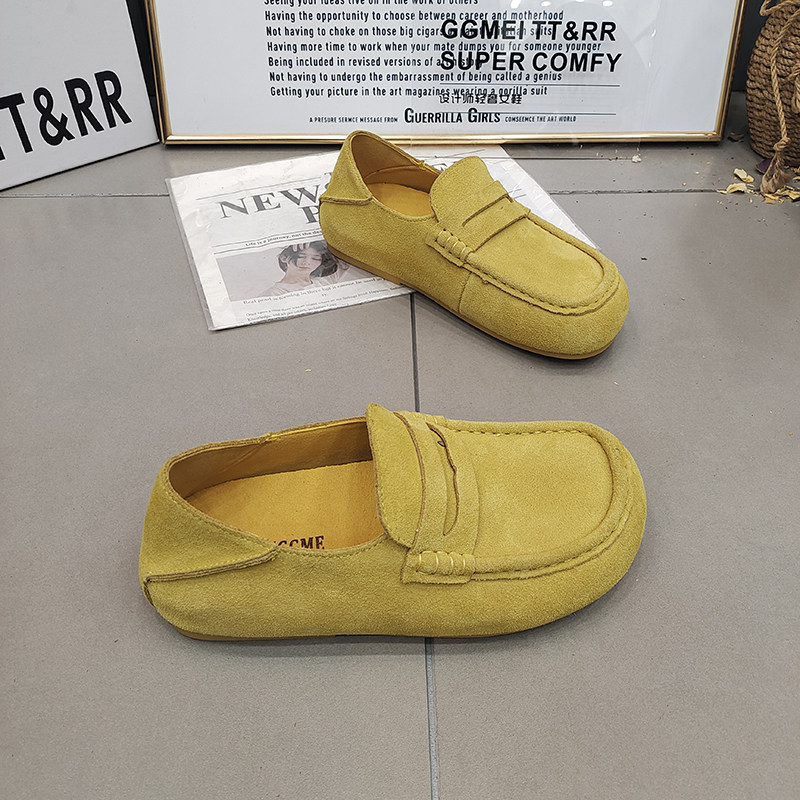 TTRR正品豆豆真皮女鞋2026春款两穿磨砂皮平底拼接休闲鞋百搭韩版,淘宝优惠券,粉丝福利购,淘宝优惠卷