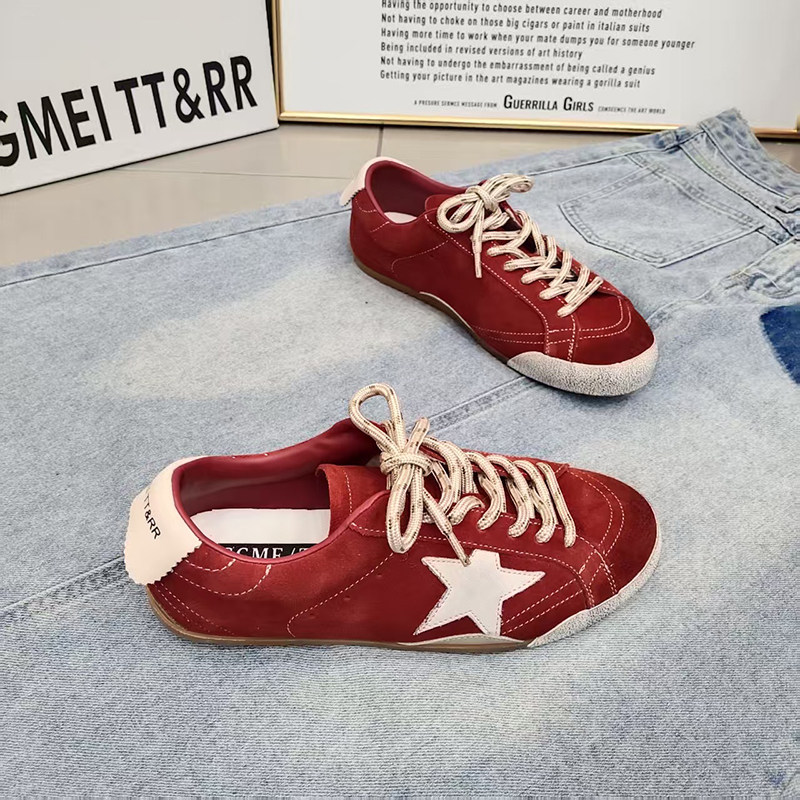 TTRR正品磨砂皮平底星星圆头德训鞋2026春款韩版擦色做旧滑板女鞋,淘宝优惠券,粉丝福利购,淘宝优惠卷