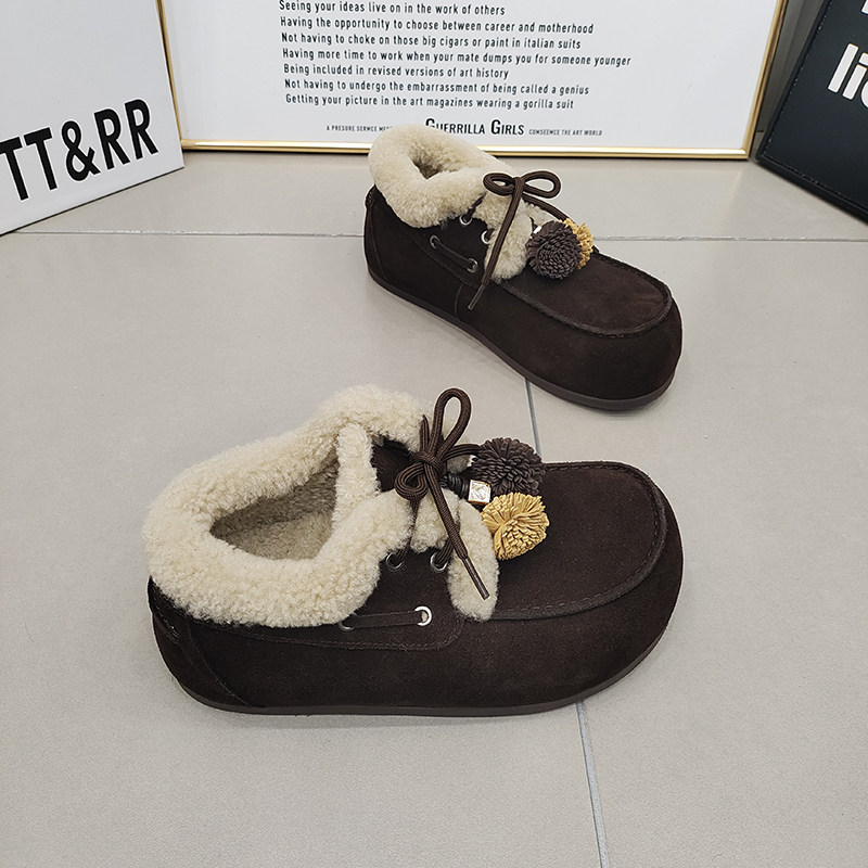 TTRR正品磨砂皮加绒毛毛口绑带芒果头勃肯鞋2025冬季球球韩版百搭,淘宝优惠券,粉丝福利购,淘宝优惠卷