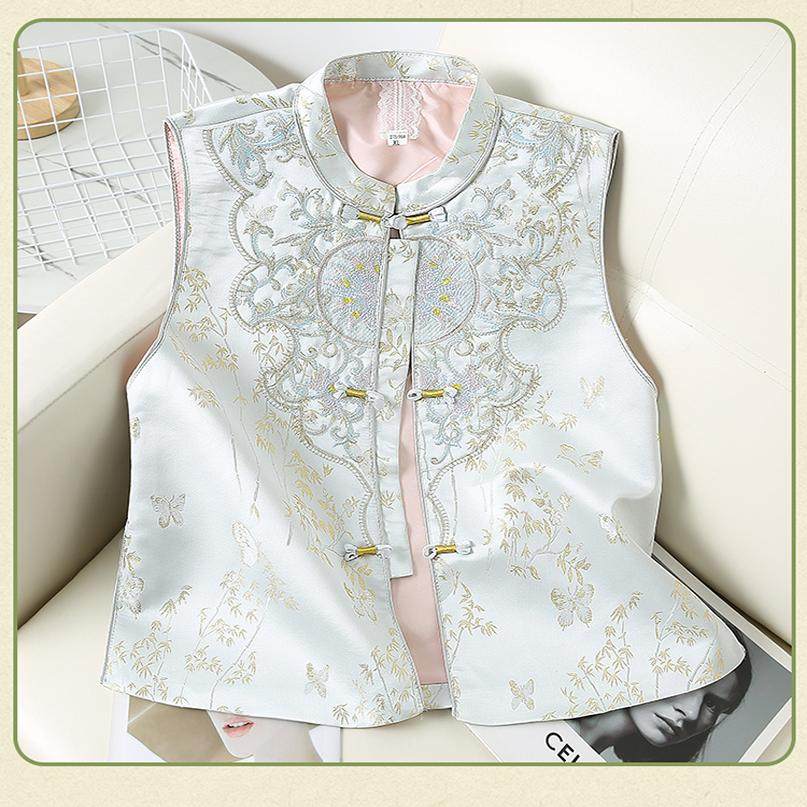 2025春秋新中式国风重工刺绣立领马甲女新款宽松开叉盘扣无袖坎肩,淘宝优惠券,粉丝福利购,淘宝优惠卷