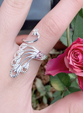 999纯银戒指孔雀凤凰个性女开口