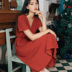Đầu thu 2019 phụ nữ mới đầu thu mùa thu lưới siêu đỏ Sen trên đầu gối đầm voan mỏng - Váy eo cao 	váy buộc eo Váy eo cao