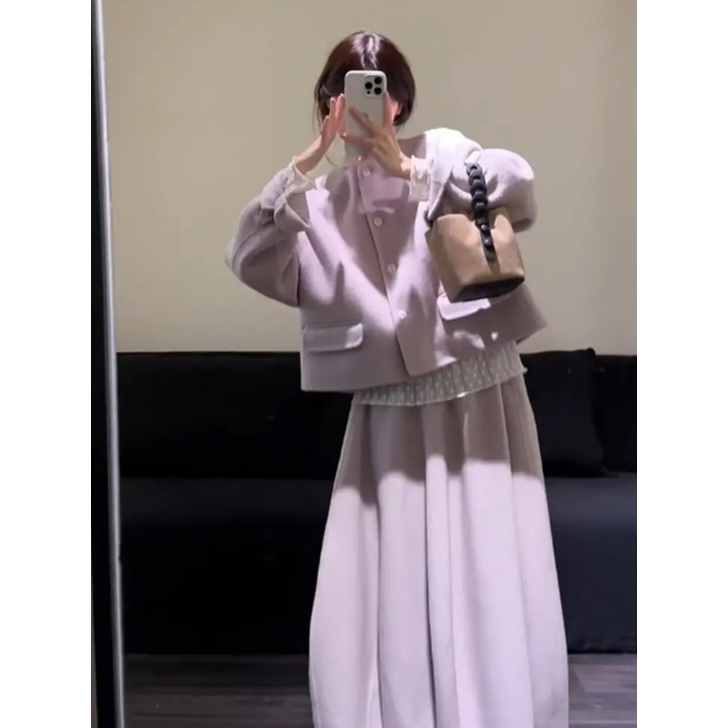 大码胖mm韩系高级感紫色毛呢外套半裙套装女秋季温柔小香风两件套,淘宝优惠券,粉丝福利购,淘宝优惠卷