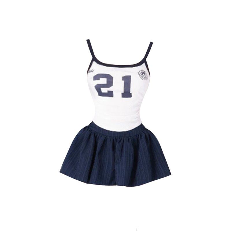 大码胖mm美式辣妹运动风吊带上衣女夏季纯欲甜美显瘦蓬蓬半裙套装,淘宝优惠券,粉丝福利购,淘宝优惠卷