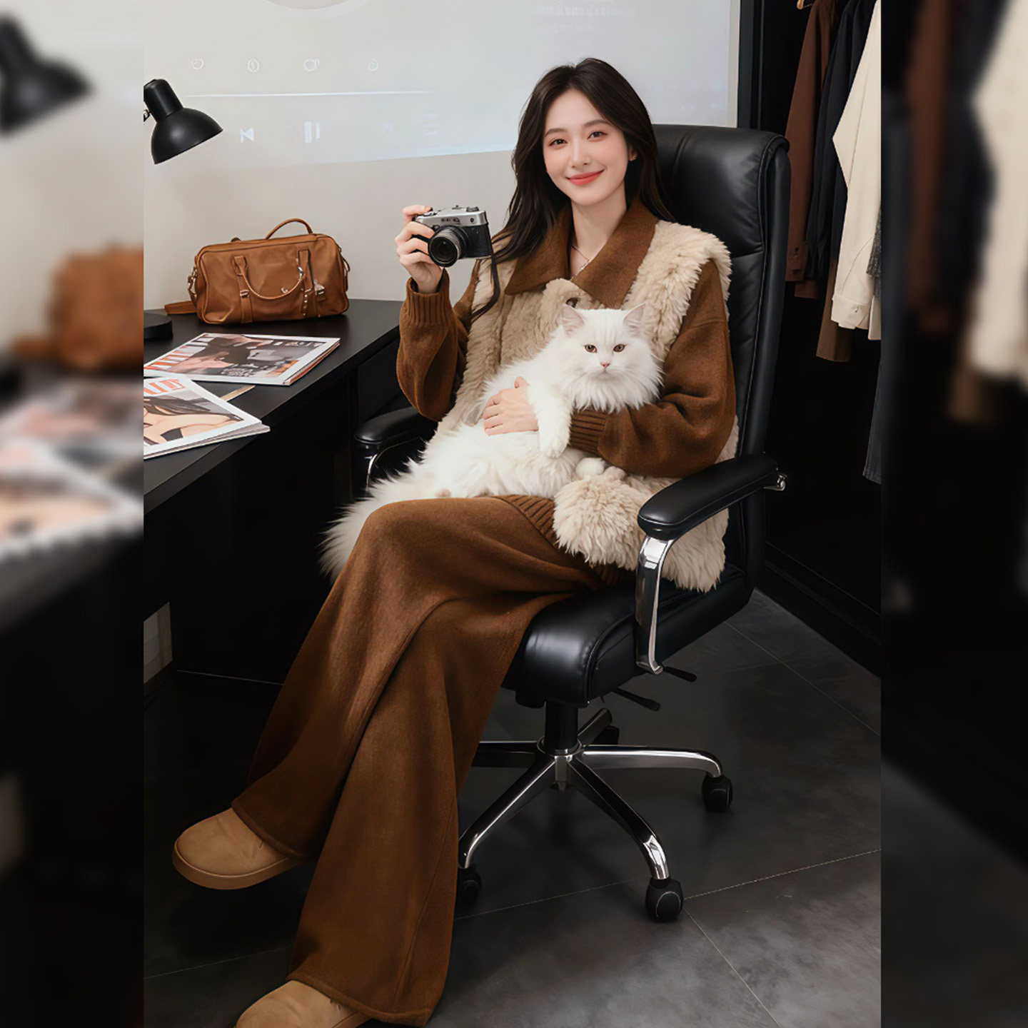 大码胖mm美拉德气质羊羔毛马甲针织上衣阔腿裤女春季简约通勤套装,淘宝优惠券,粉丝福利购,淘宝优惠卷