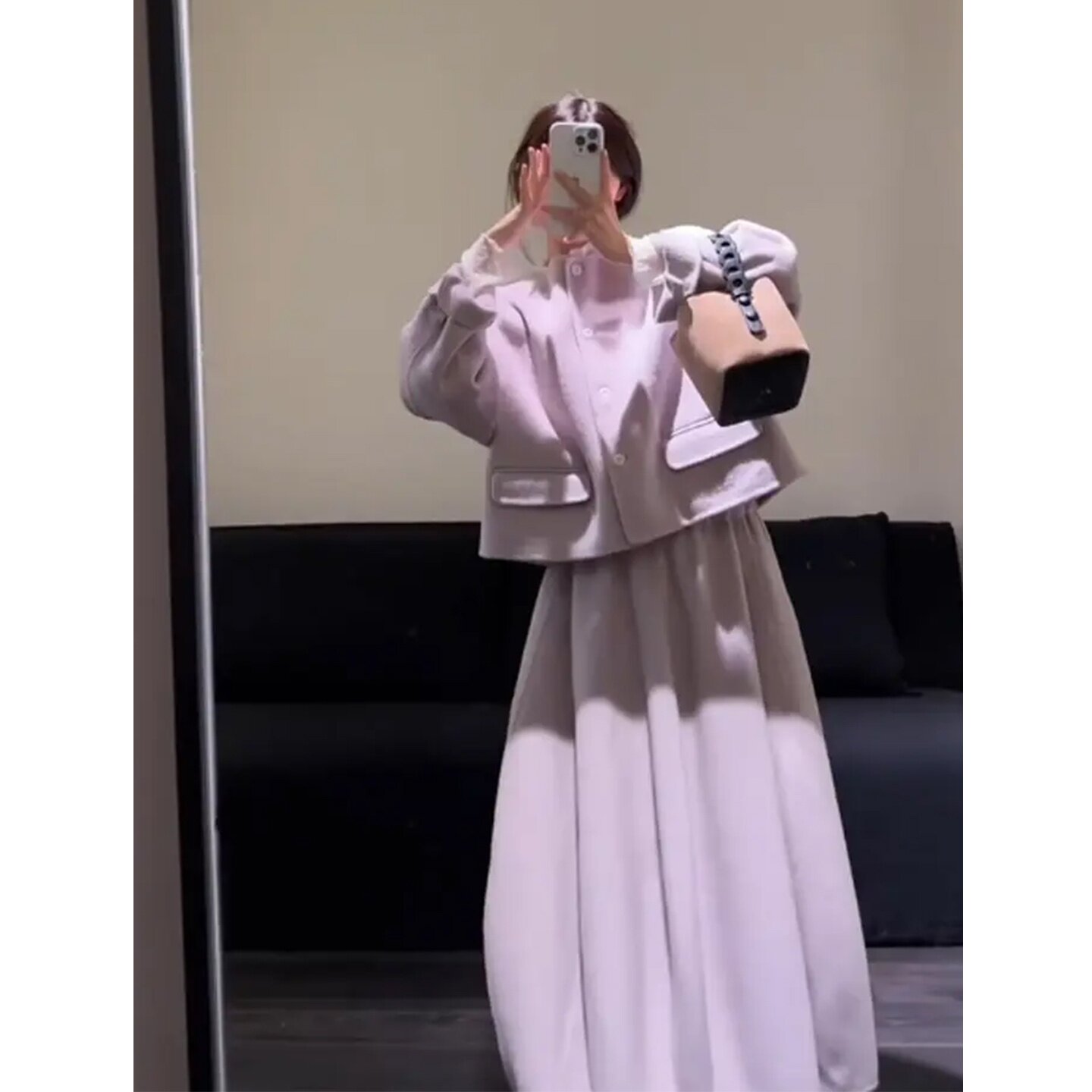 大码胖mm韩系高级感紫色毛呢外套半裙套装女秋季温柔小香风两件套,淘宝优惠券,粉丝福利购,淘宝优惠卷