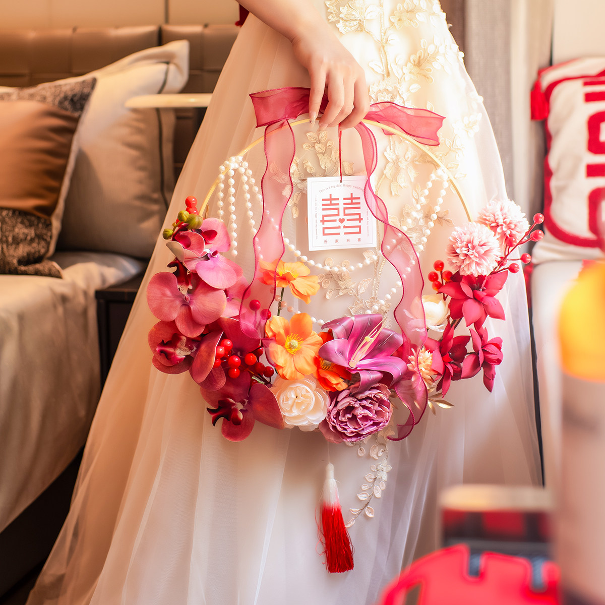 结婚挂件婚礼花环网红婚房拉花布置新房卧室门背景墙场景装饰好物,淘宝优惠券,粉丝福利购,淘宝优惠卷