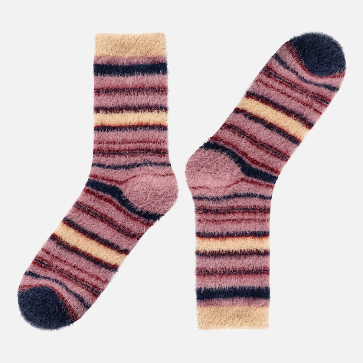 袜say 毛绒绒条纹袜子女中筒袜秋冬季加厚保暖堆堆袜仿貂毛地板袜 - 图0