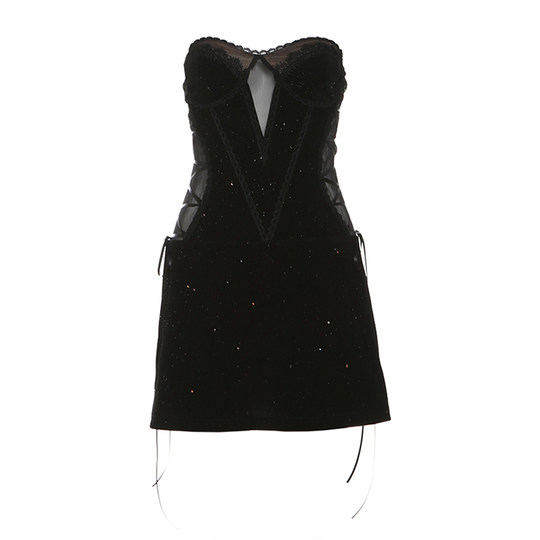 Thousand gold style fine glitter mesh stitching tube top dress for women