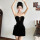Thousand gold style fine glitter mesh stitching tube top dress for women