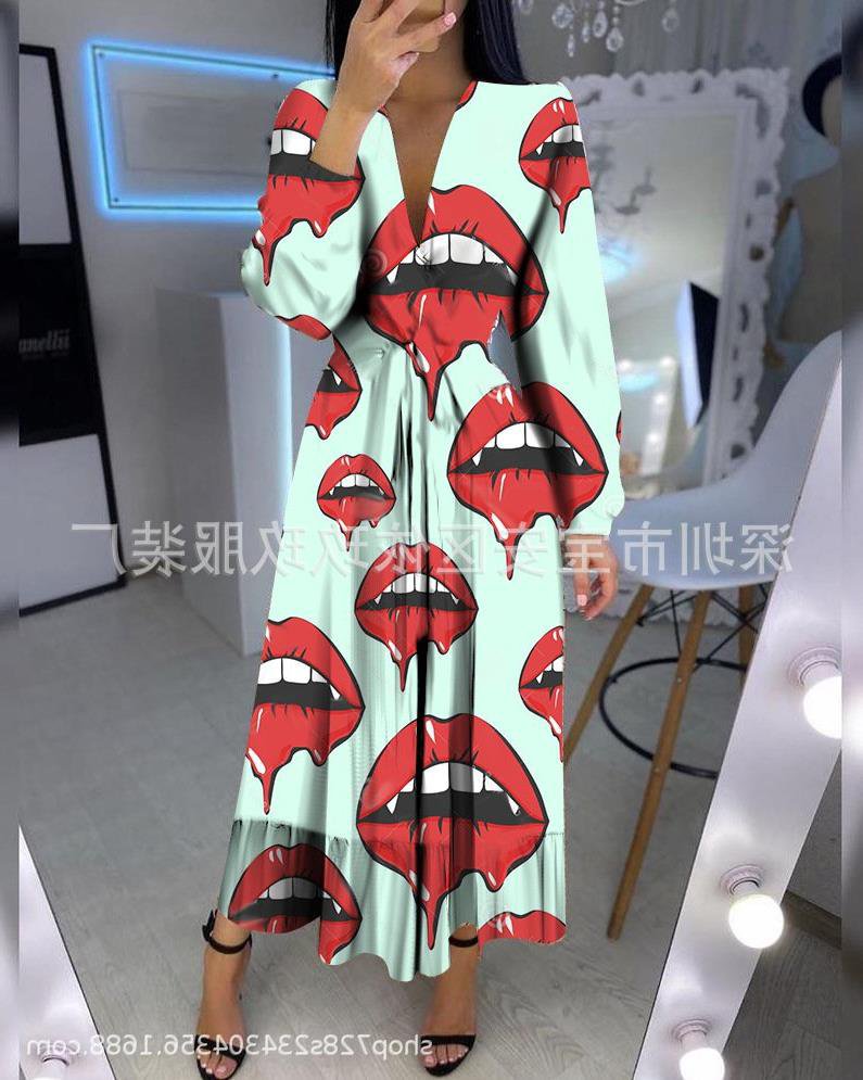 Strawberry lips print long sleeve dress嘴唇印花长袖连衣裙 - 图0