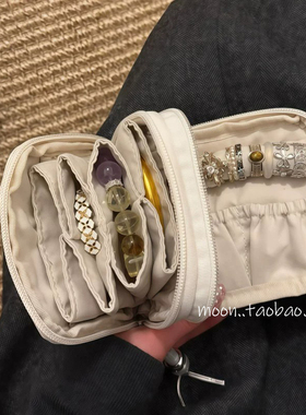 小巧便携旅行首饰包波点刺绣分区设计戒指项链饰品随身收纳小包