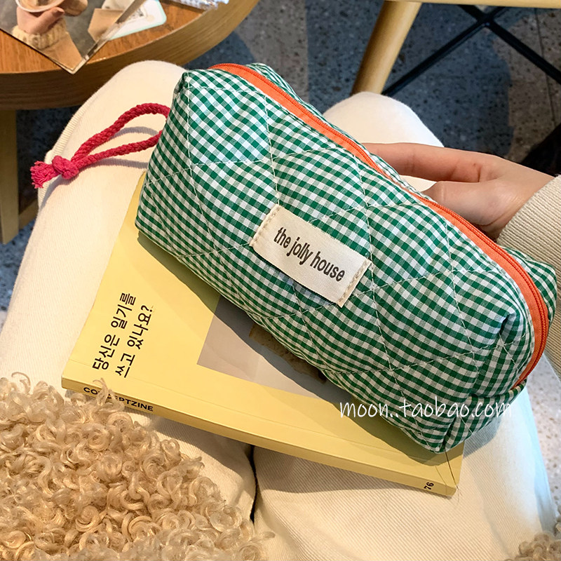 笔袋女生2026新款撞色格子铅笔盒高颜值ins风大容量文具收纳袋,淘宝优惠券,粉丝福利购,淘宝优惠卷