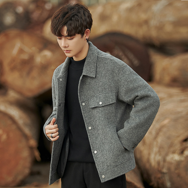 秋冬季新款男士双面羊毛呢子大衣短款加厚休闲高档外套夹克男装潮,淘宝优惠券,粉丝福利购,淘宝优惠卷