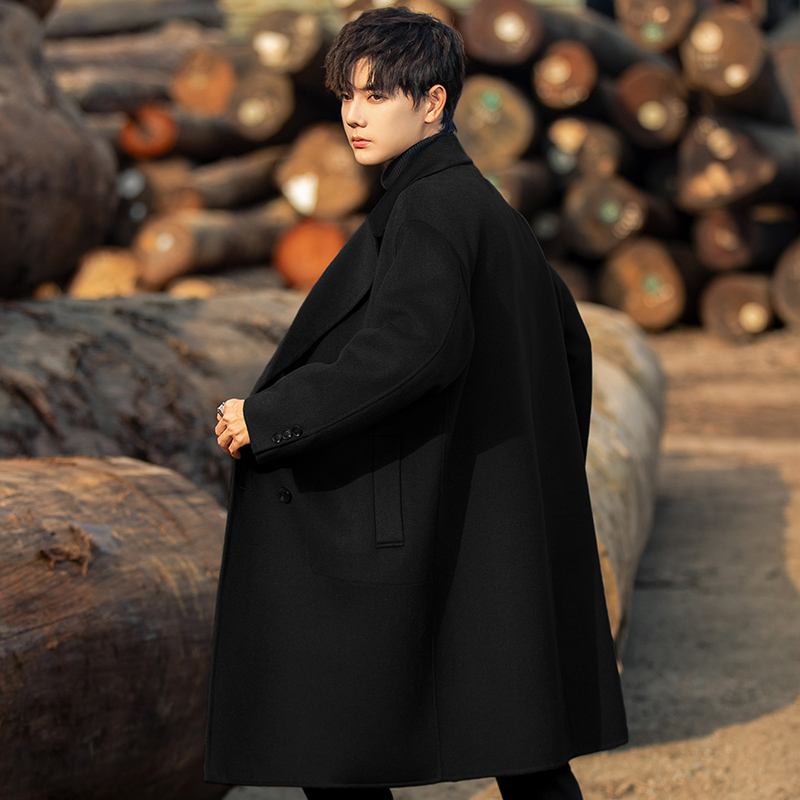 2025秋冬加厚新款羊毛呢子大衣男款高级感双面呢男士英伦风衣外套 - 图3