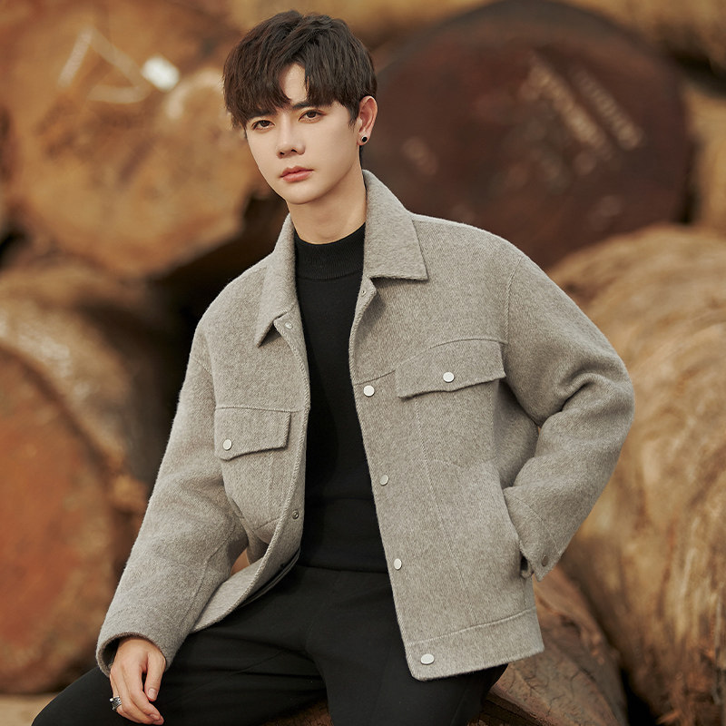 秋冬季新款男士双面羊毛呢子大衣短款加厚休闲高档外套夹克男装潮,淘宝优惠券,粉丝福利购,淘宝优惠卷