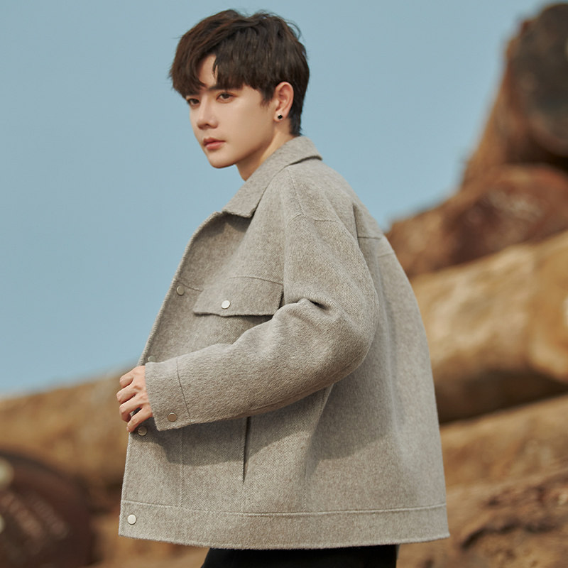 秋冬季新款男士双面羊毛呢子大衣短款加厚休闲高档外套夹克男装潮,淘宝优惠券,粉丝福利购,淘宝优惠卷
