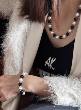 小众拼接设计拉丝球天然黑檀木项链轻奢百搭磨砂球串珠中式锁骨链