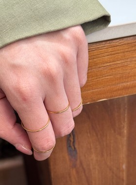 敲好看！ 极细0.5MM圆弧素圈戒指14K不掉色简约关节戒叠戴尾戒潮