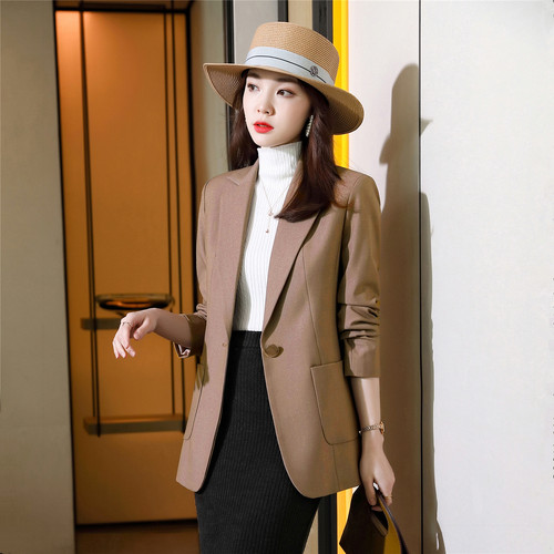 孔雀蓝西装外套女春秋新款蓝色黑色女士早春高端休闲修身西服上衣 - 图1