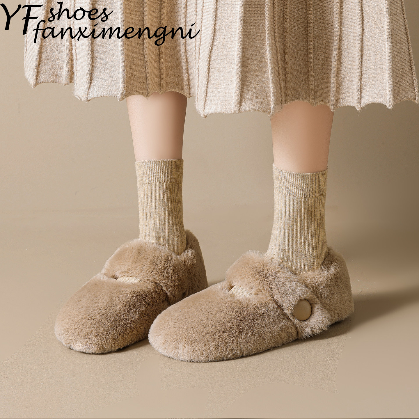 内增高白色毛毛鞋女外穿2025年秋冬超火羊羔毛加绒豆豆鞋大码女鞋,淘宝优惠券,粉丝福利购,淘宝优惠卷