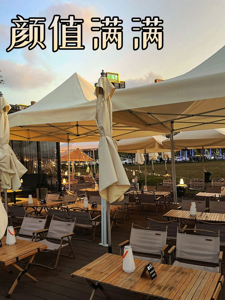 卡其色户外顶棚布集市露营风四脚伞 沙沙麦遮阳篷/雨篷/车篷/广告篷/天幕