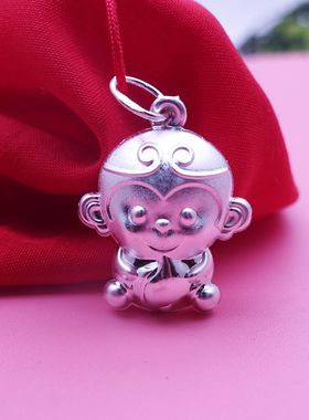 猴子吊坠银好银饰纯银999