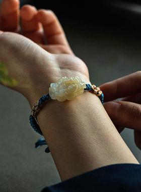 孤品【和田玉·一路生花】精编藏式手绳高档玉石手链饰品一物一证