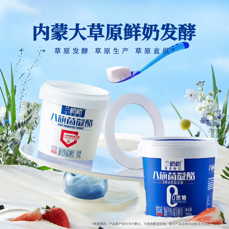 兰格格八旗菌凝酪原味酸奶760g*2 生牛乳益生菌发酵0蔗糖