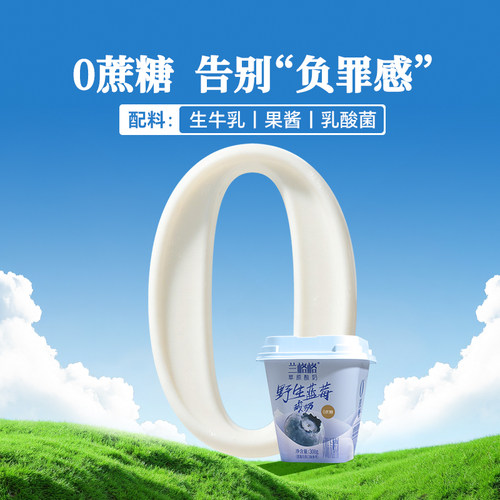 兰格格草原酸奶野生蓝莓味300g*2杯0蔗糖低温酸奶组合装 - 图0