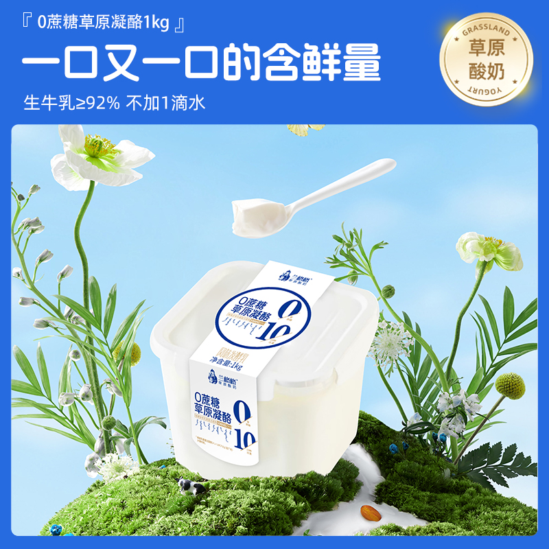 兰格格草原酸奶草原凝酪方桶1kg*2 0蔗糖酸奶 老酸奶酸奶大桶装