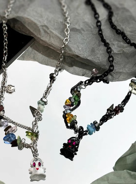 黑白幽灵小怪兽项链锁骨链